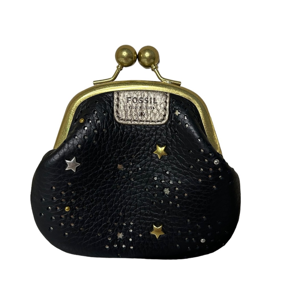 Fossil Leather Black & Gold Coin Purse Wallet